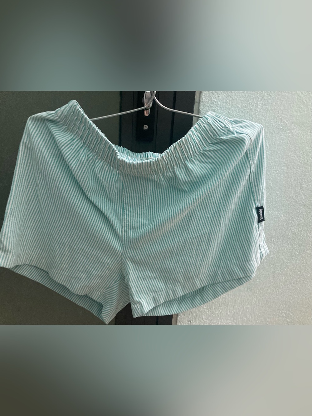 Women’s Light Green Striped Elastic Waist Shorts